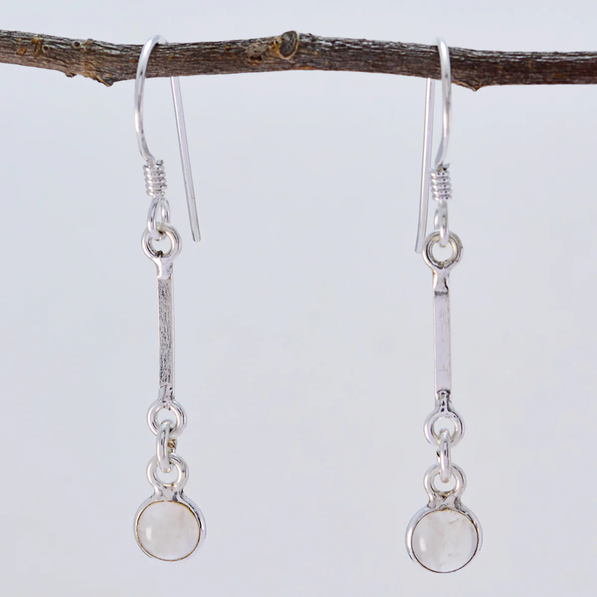 Rose Quartz Middle Eastern Hannah multiple Dangle Pink Silver Earring - Image 3