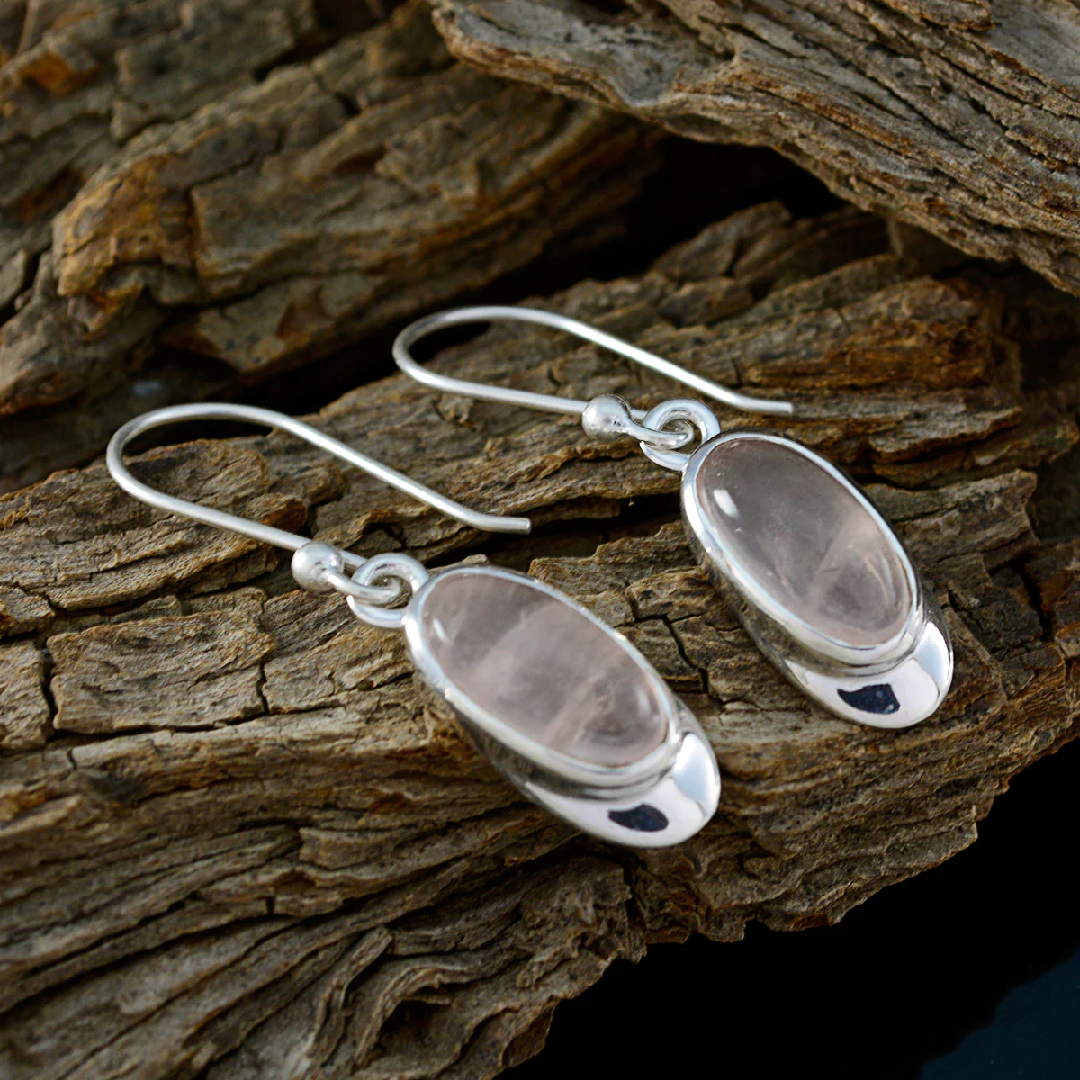 Rose Quartz Middle Eastern Laura Solitaire Dangle Pink Silver Earring - Image 3