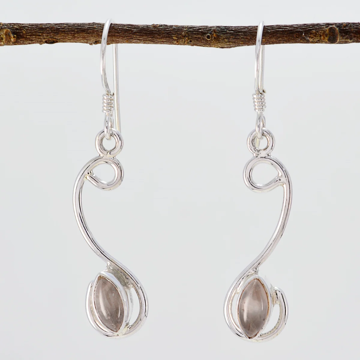 Rose Quartz Middle Eastern Mariana multiple Dangle Pink 925 Silver Earring - Image 2