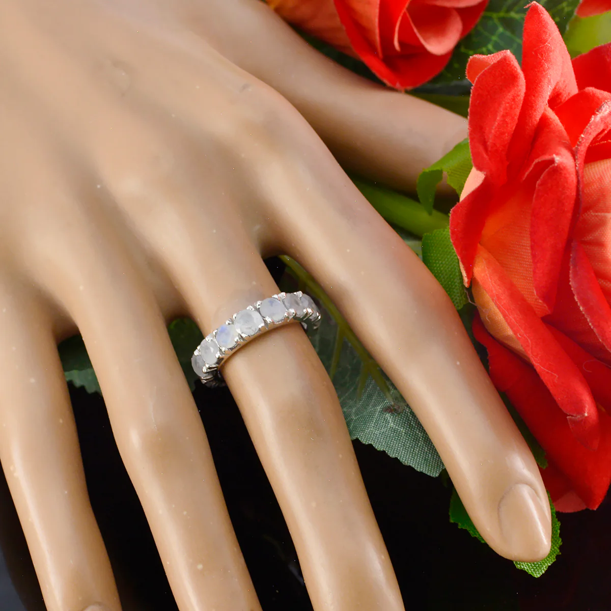 Rose Quartz multiple Japanese Silver Pink Gems Dainty Eternity Band Jewellery - Image 5