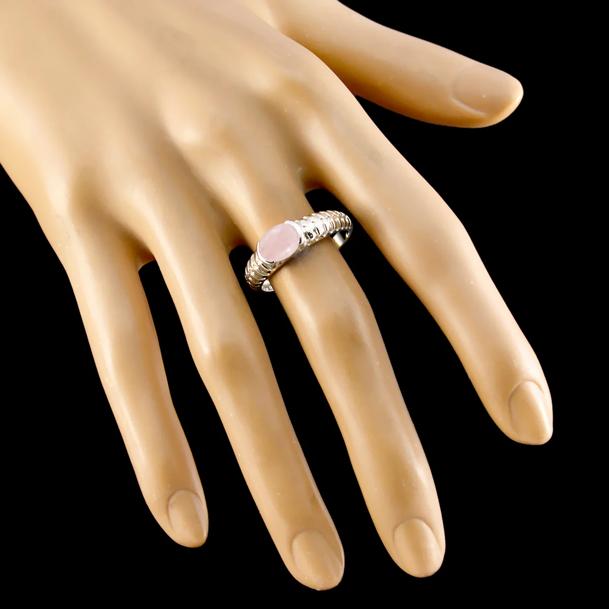 Rose Quartz Solitaire American Sterling Silver Pink Gemstones Whisper-thin Abstract Ring Jewelry - Image 3
