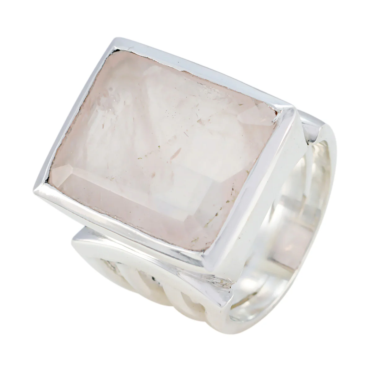 Rose Quartz Solitaire German 925 Silver Pink Gems Chunky Armor Ring Jewellery