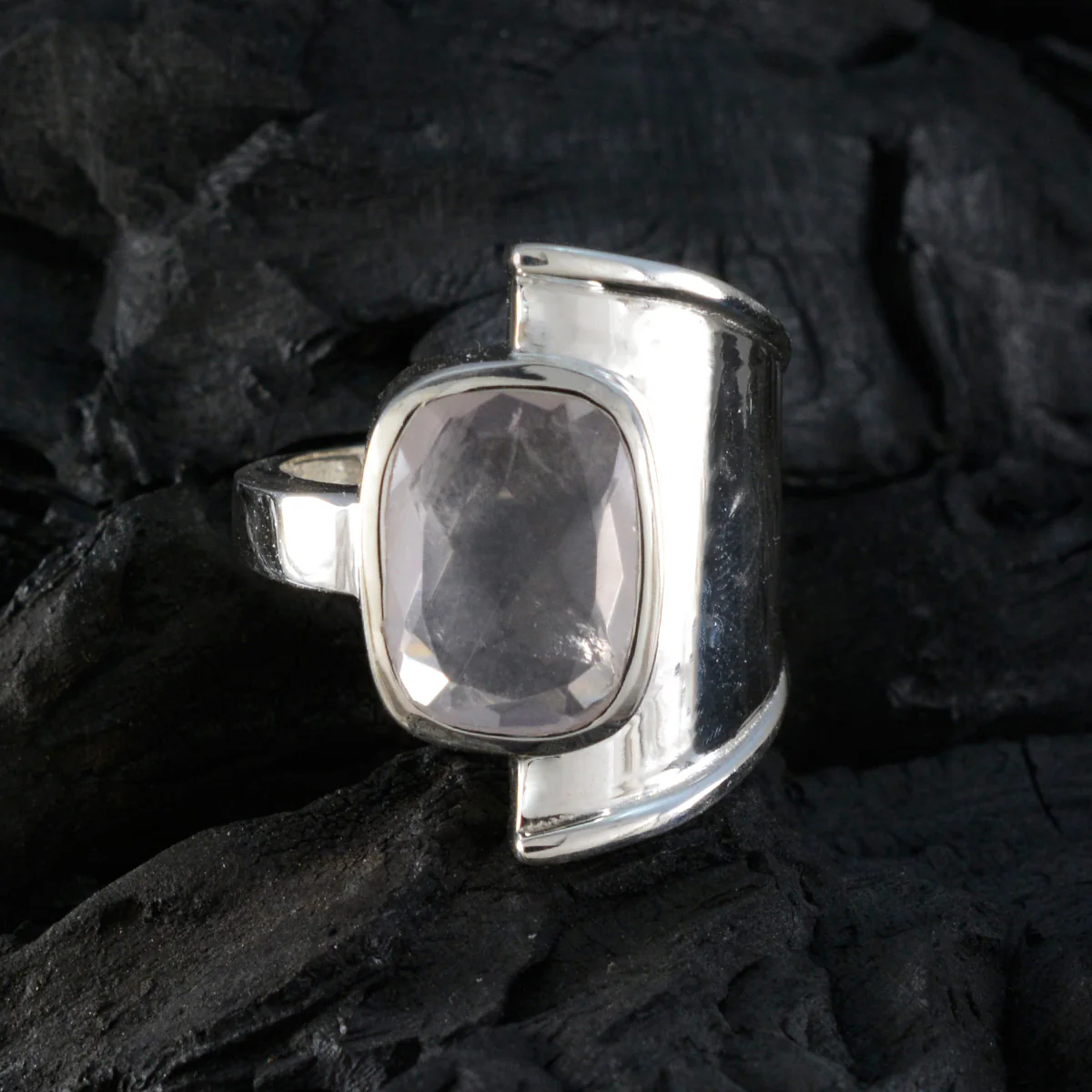 Rose Quartz Solitaire German Silver Pink Gems Versatile Armor Ring Jewellery - Image 4