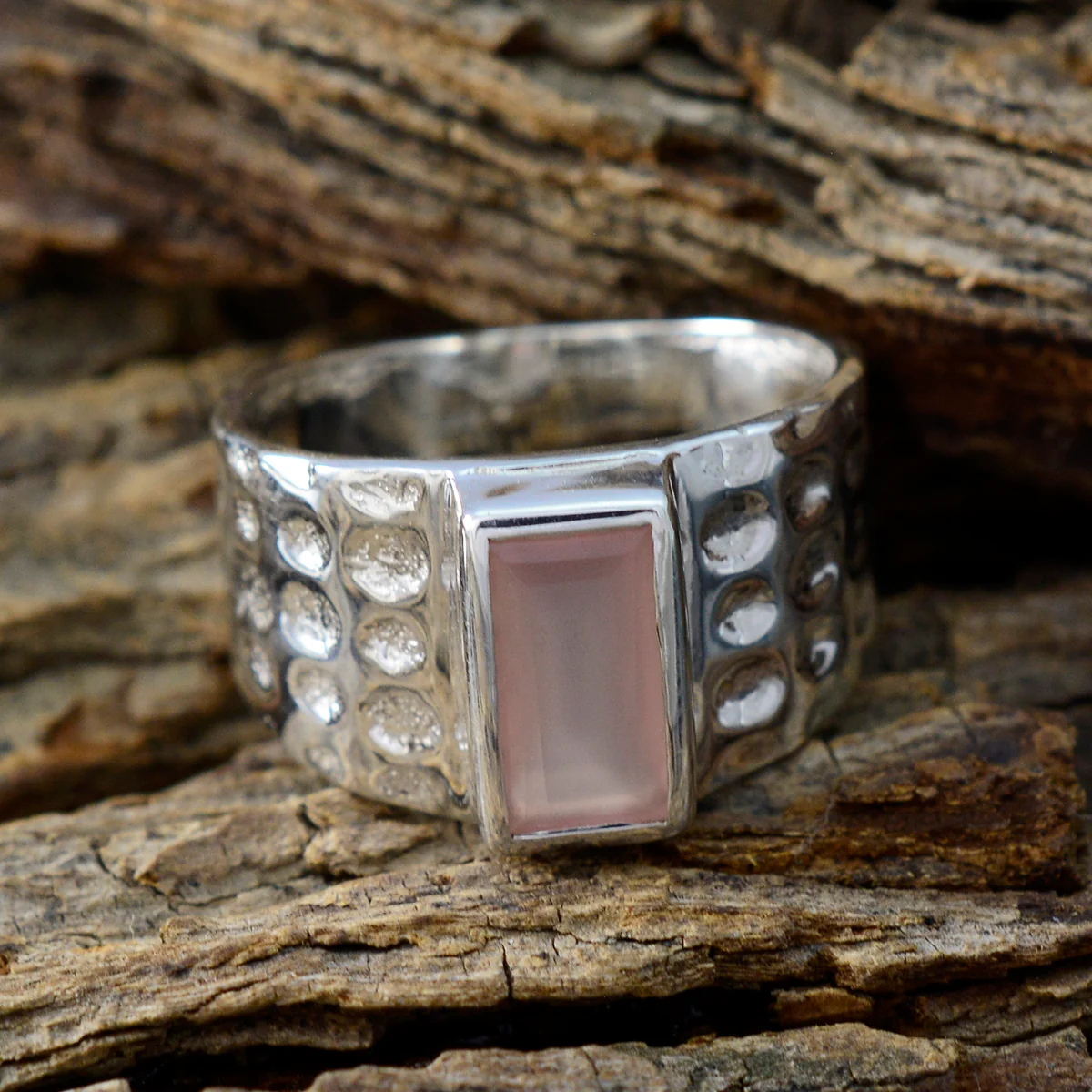 Rose Quartz Solitaire German Silver Pink Gemstone Mid-weight Signet Ring Jewellery - Image 3