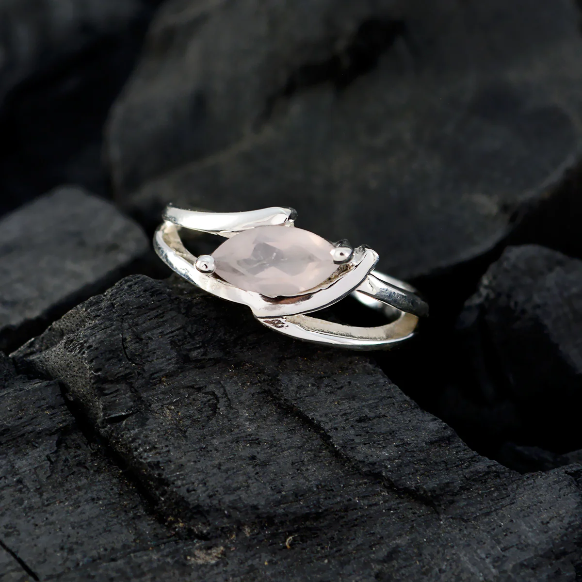 Rose Quartz Solitaire Japanese Silver Pink Gemstone Dainty Modern Ring Jewelry - Image 4