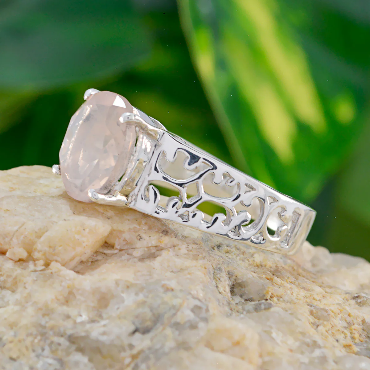 Rose Quartz Solitaire Mexican 925 Sterling Silver Pink Gemstones Whisper-thin Filigree Ring Jewelry - Image 3
