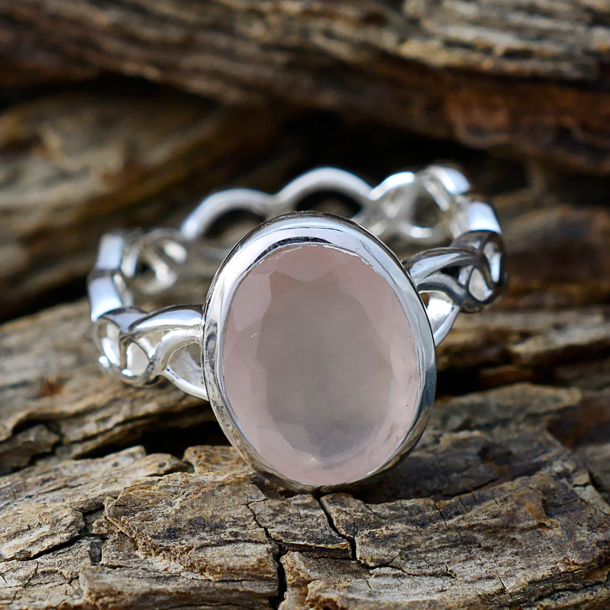 Rose Quartz Solitaire Middle Eastern 925 Sterling Silver Pink Gems Minimal Rope-Wire Ring Jewellery - Image 3