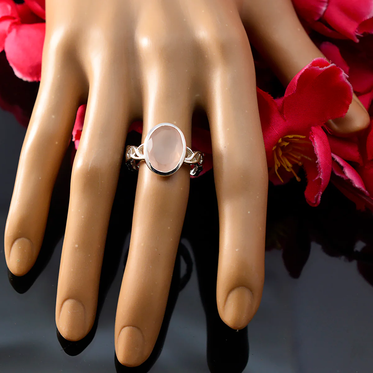 Rose Quartz Solitaire Middle Eastern 925 Sterling Silver Pink Gems Minimal Rope-Wire Ring Jewellery - Image 5
