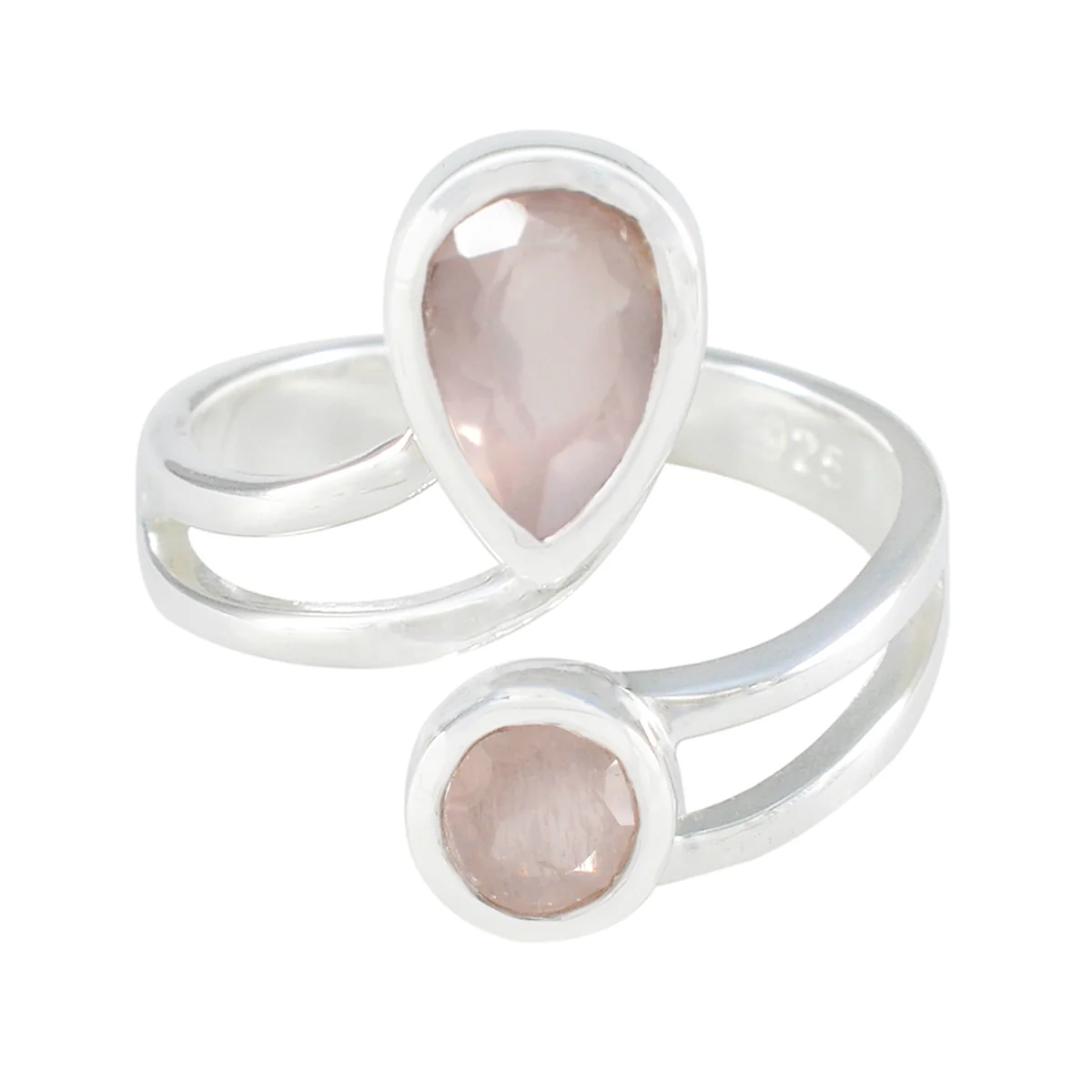 Rose Quartz Toi et Moi French Silver Pink Gems Tiny Love Ring Jewelry