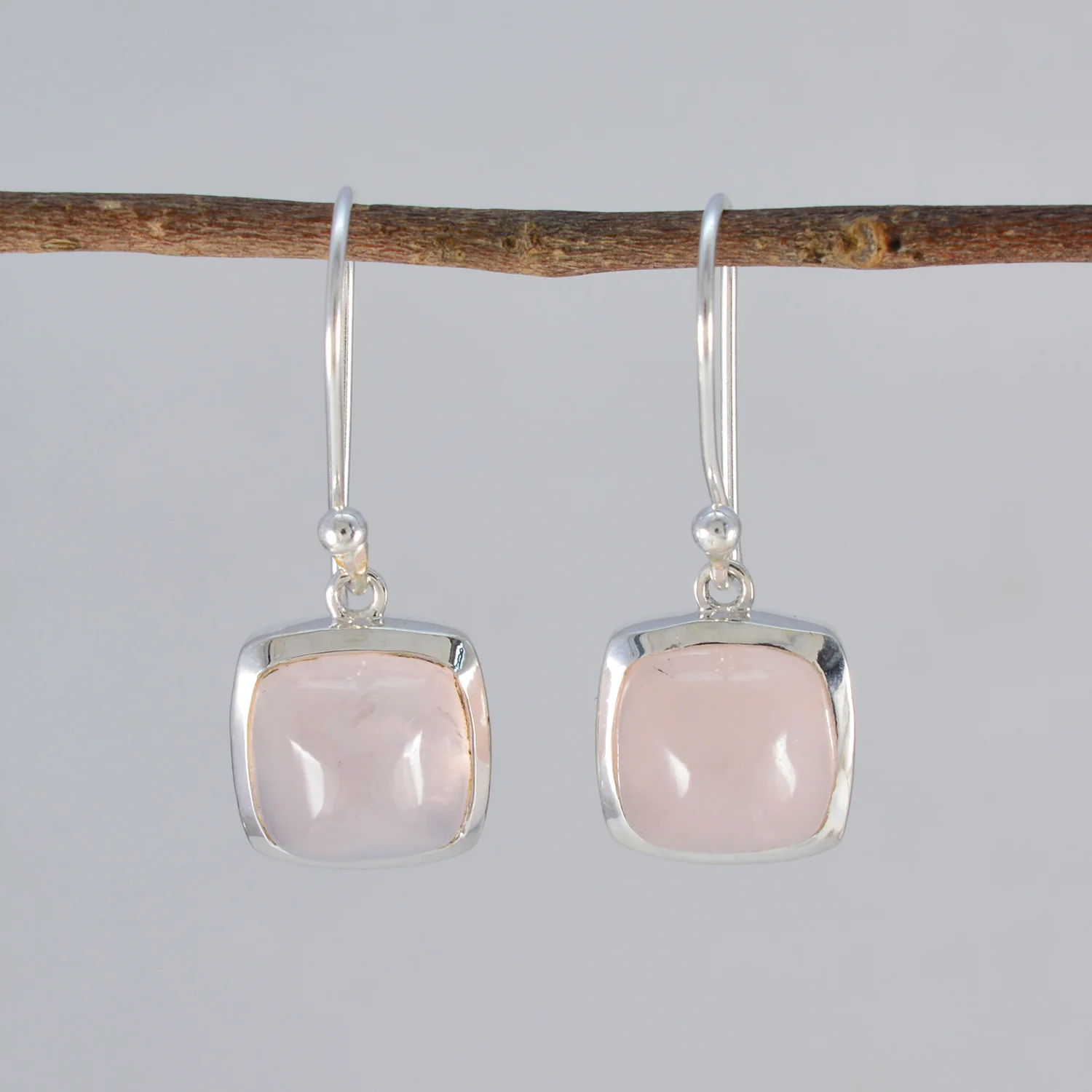Rose Quartz Turkish Li Lee Solitaire Dangle Pink 92.5 Silver Earring - Image 2