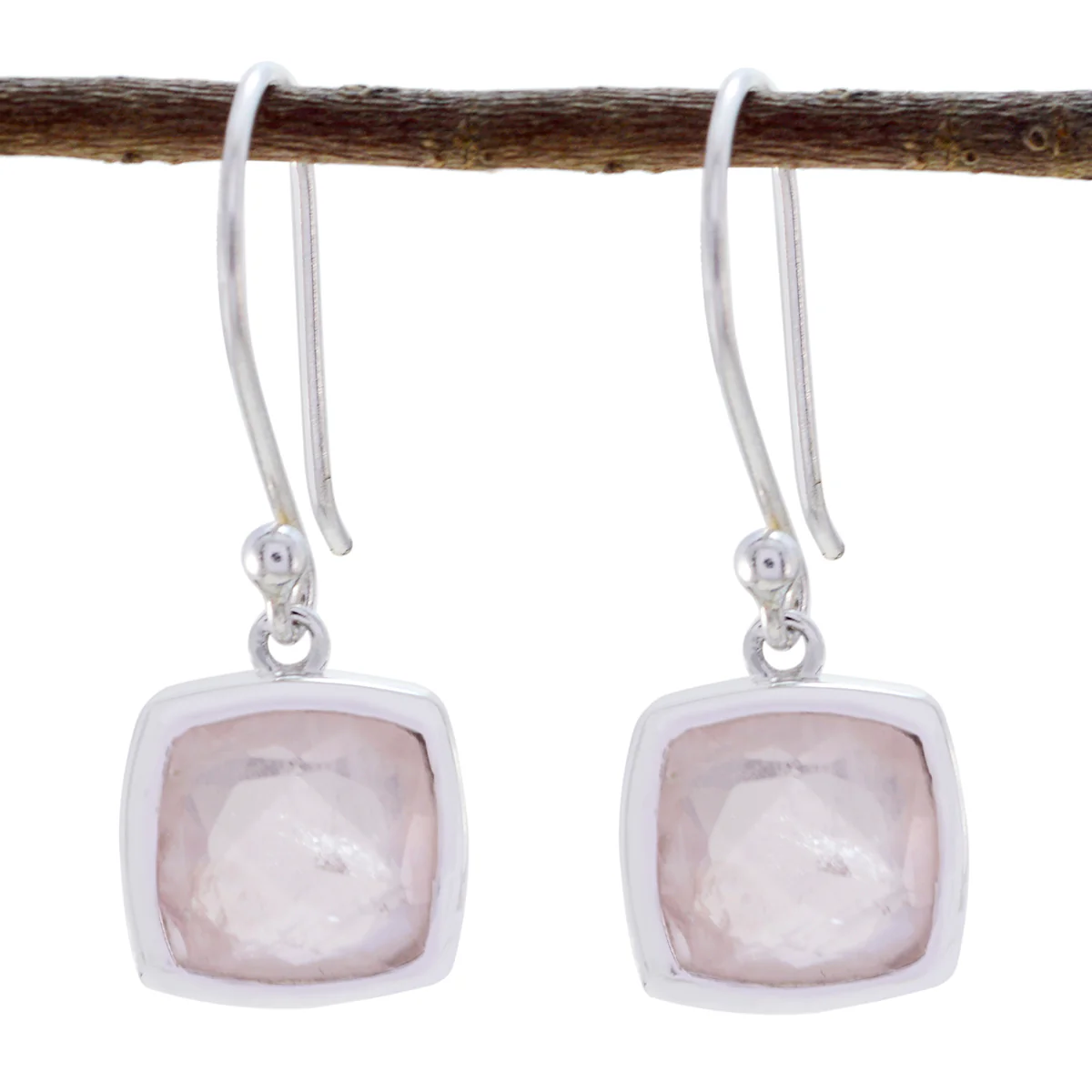 Rose Quartz Turkish Natalie Solitaire Dangle Pink 925 Sterling Silver Earring