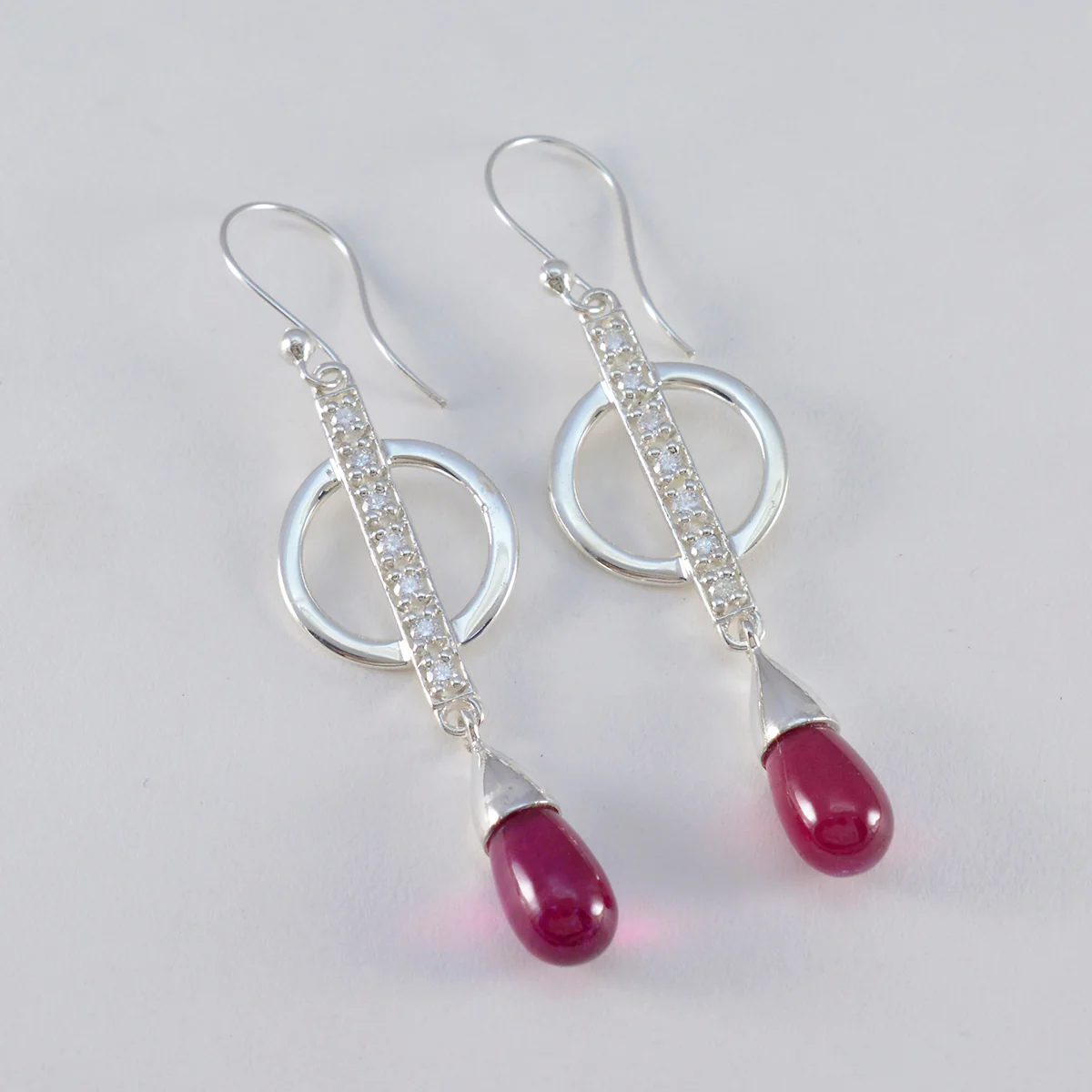 Ruby CZ American Mei multiple Dangle Red Silver Earring - Image 2