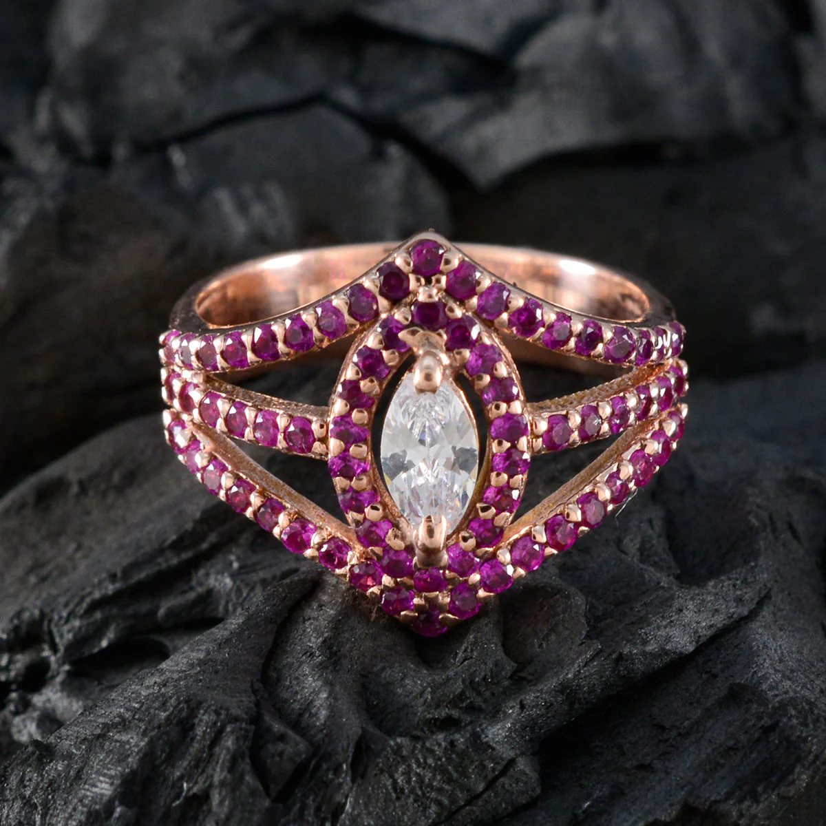 Ruby CZ Halo American Silver Red Gemstone Slim valentine Ring Jewellery - Image 4