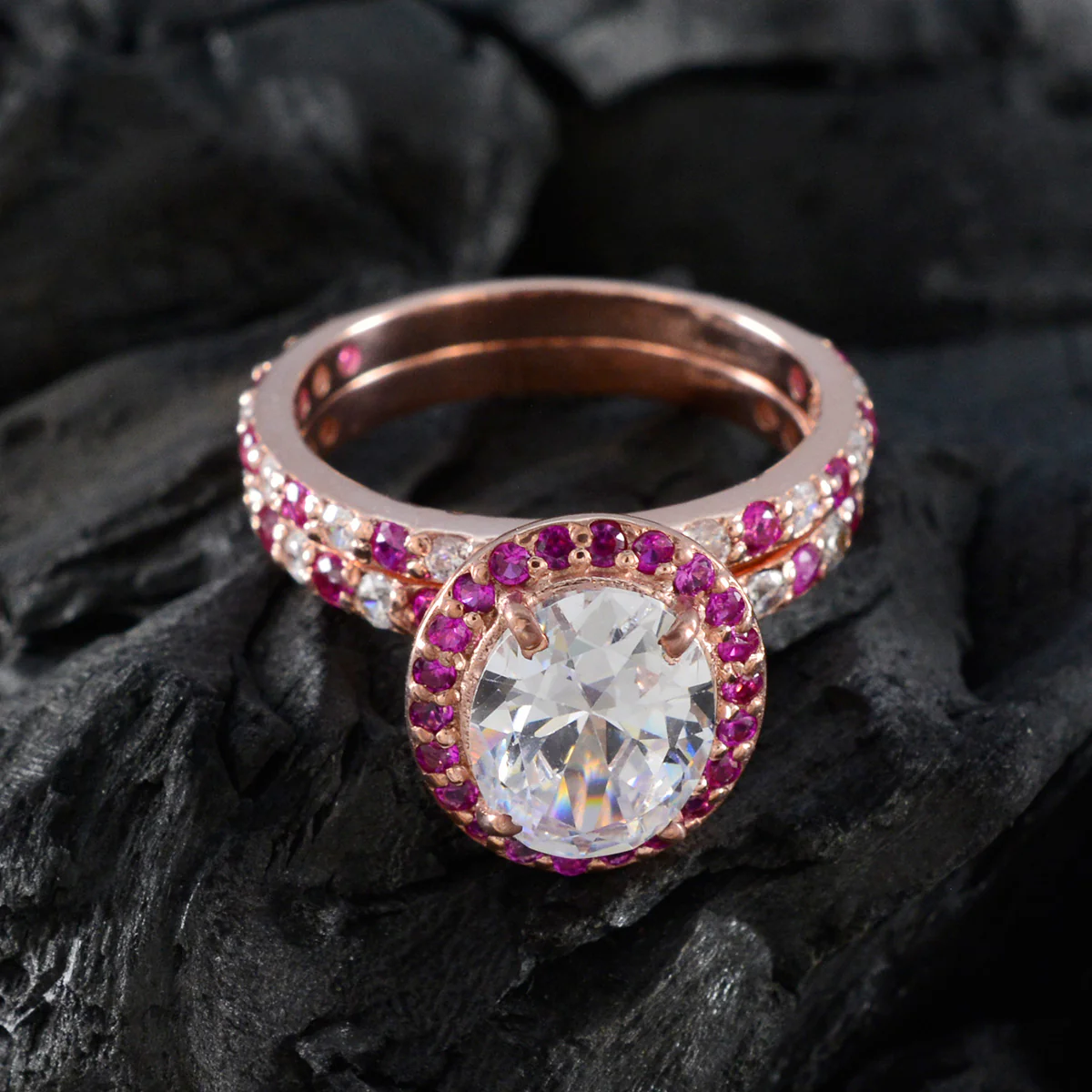 Ruby CZ Halo Latin American 925 Silver Red Gemstone Slim propsel Ring Jewellery - Image 4