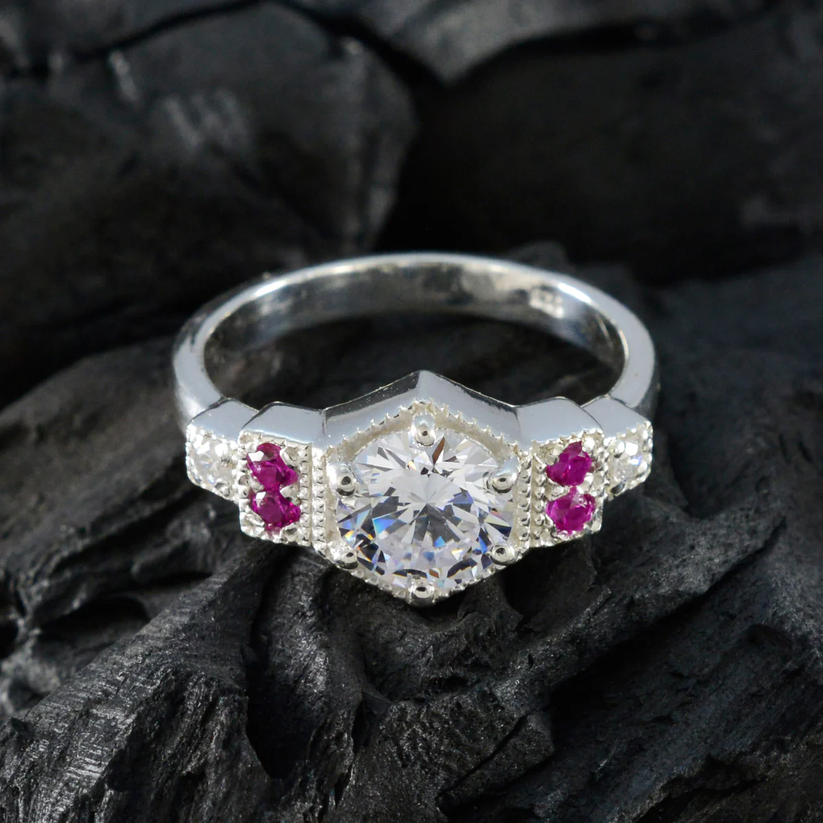 Ruby CZ Halo Moroccan 92.5 Silver Red Gems Tiny Boho Ring Jewellery - Image 4