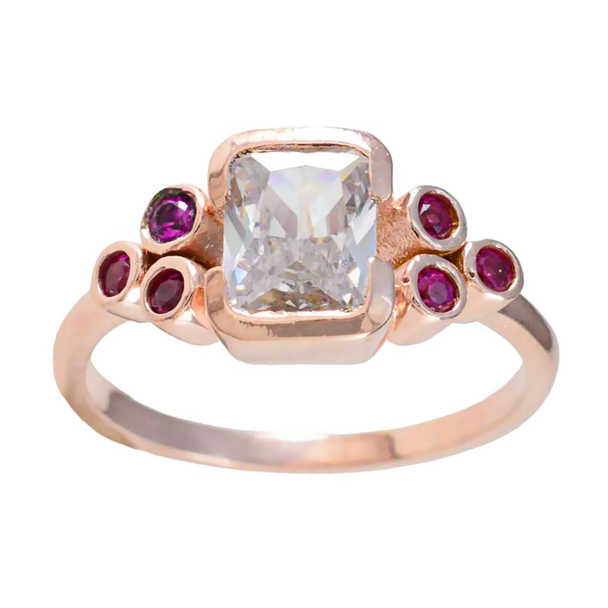 Ruby CZ Hepta Latin American 92.5 Silver Red Gems Delicate Graceful Ring Jewellery - Image 3