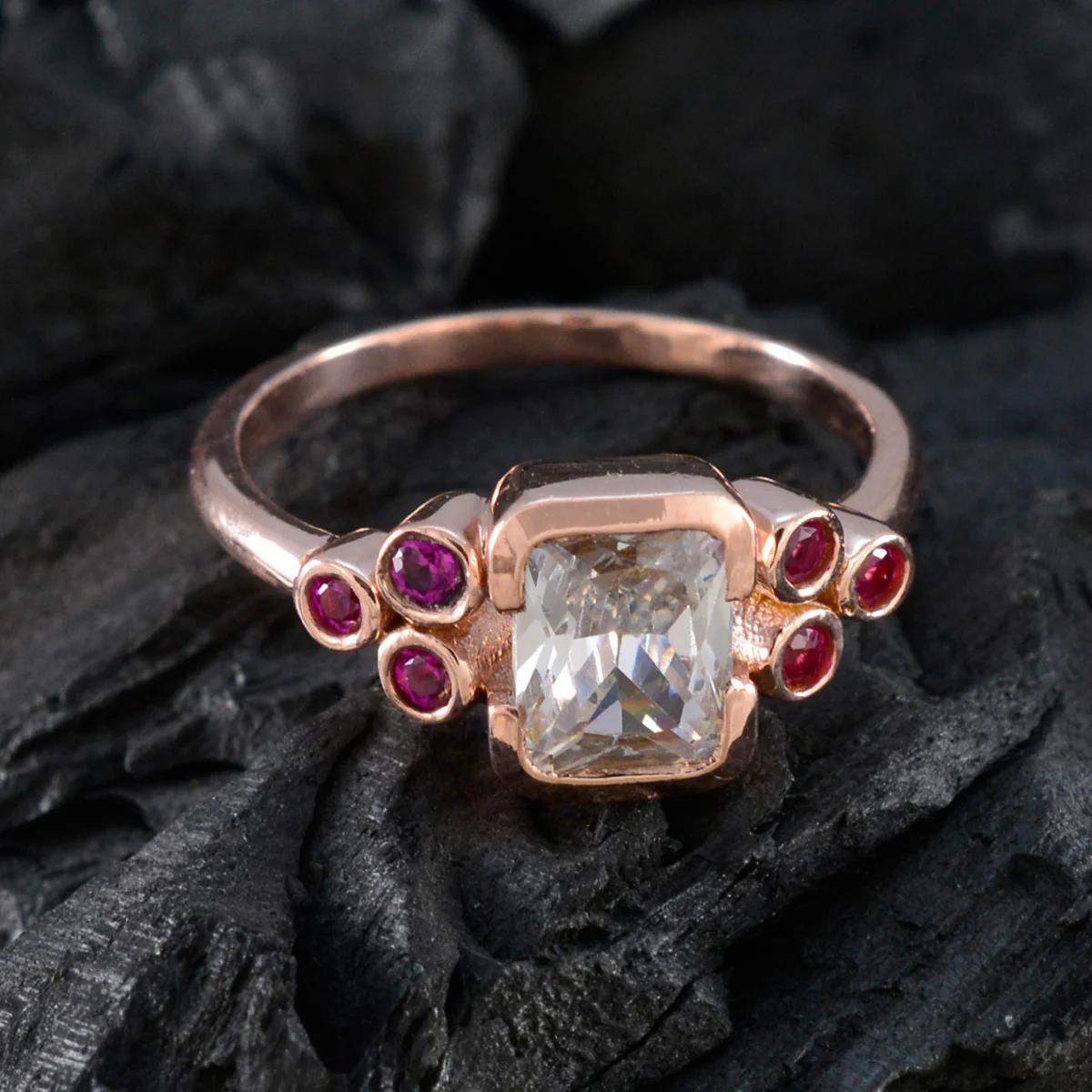 Ruby CZ Hepta Latin American 92.5 Silver Red Gems Delicate Graceful Ring Jewellery - Image 4
