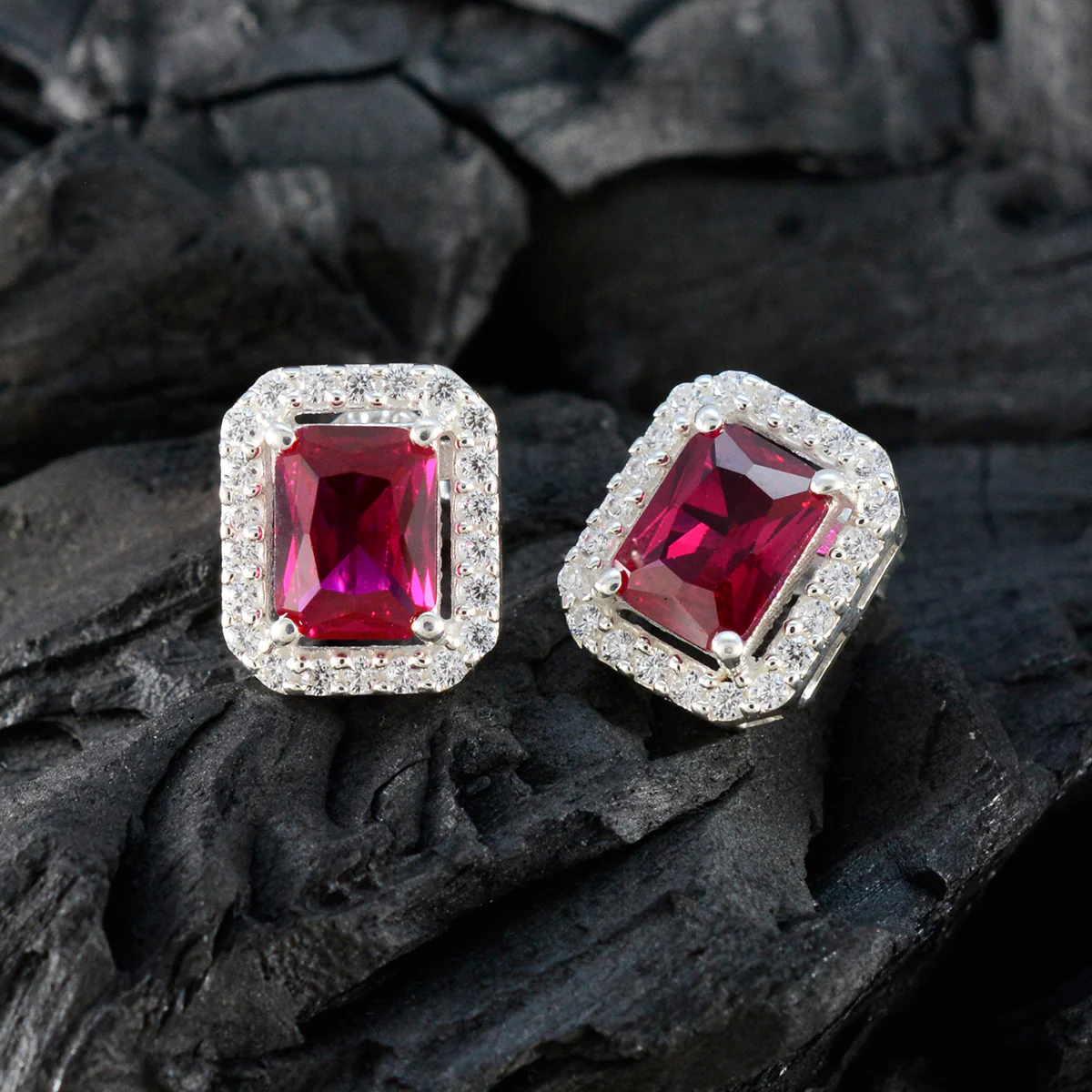 Ruby CZ Middle Eastern Micaela multiple Stud Red Silver Earring - Image 4