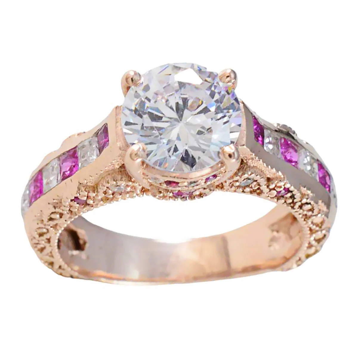 Ruby CZ multiple American Sterling Silver Red Gemstones Slim Trendy Ring Jewellery - Image 3
