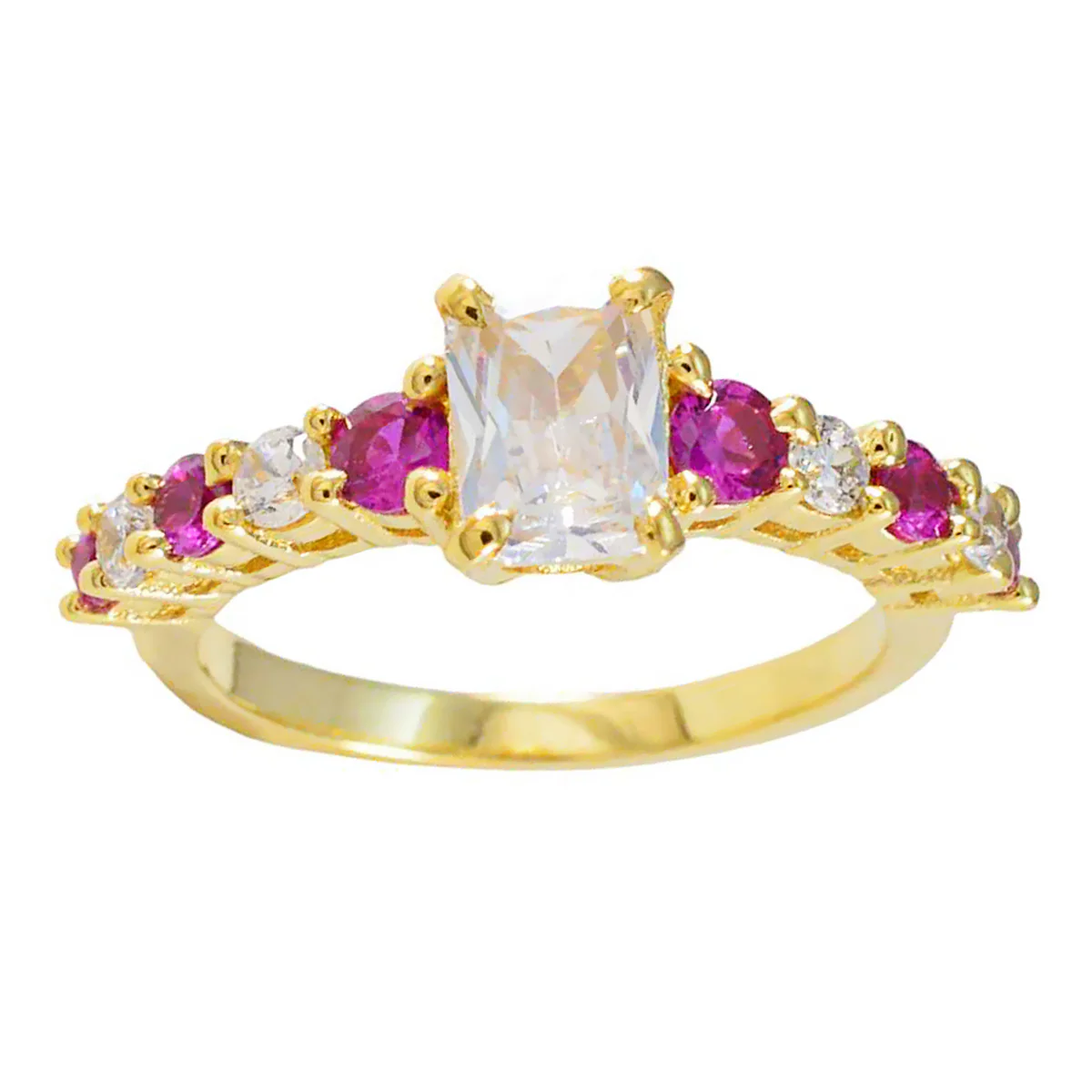 Ruby CZ multiple Indian Sterling Silver Red Gems Delicate Modern Ring Jewelry - Image 3