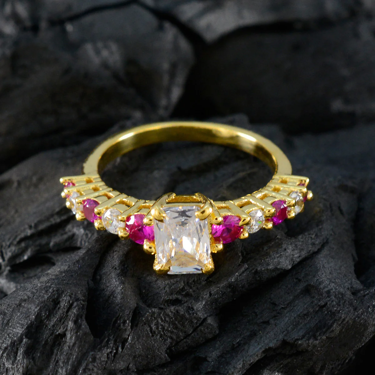 Ruby CZ multiple Indian Sterling Silver Red Gems Delicate Modern Ring Jewelry - Image 4