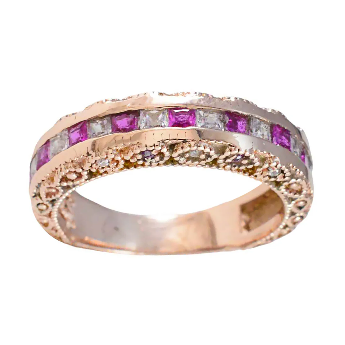 Ruby CZ multiple Korean 925 Silver Red Gems Whisper-thin Eternity Band Jewelry - Image 3