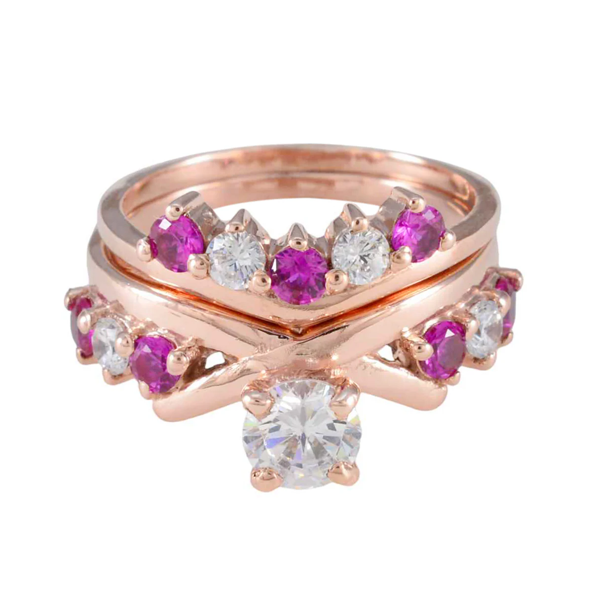 Ruby CZ multiple Korean 925 Sterling Silver Red Gems Minimal Love Ring Jewelry