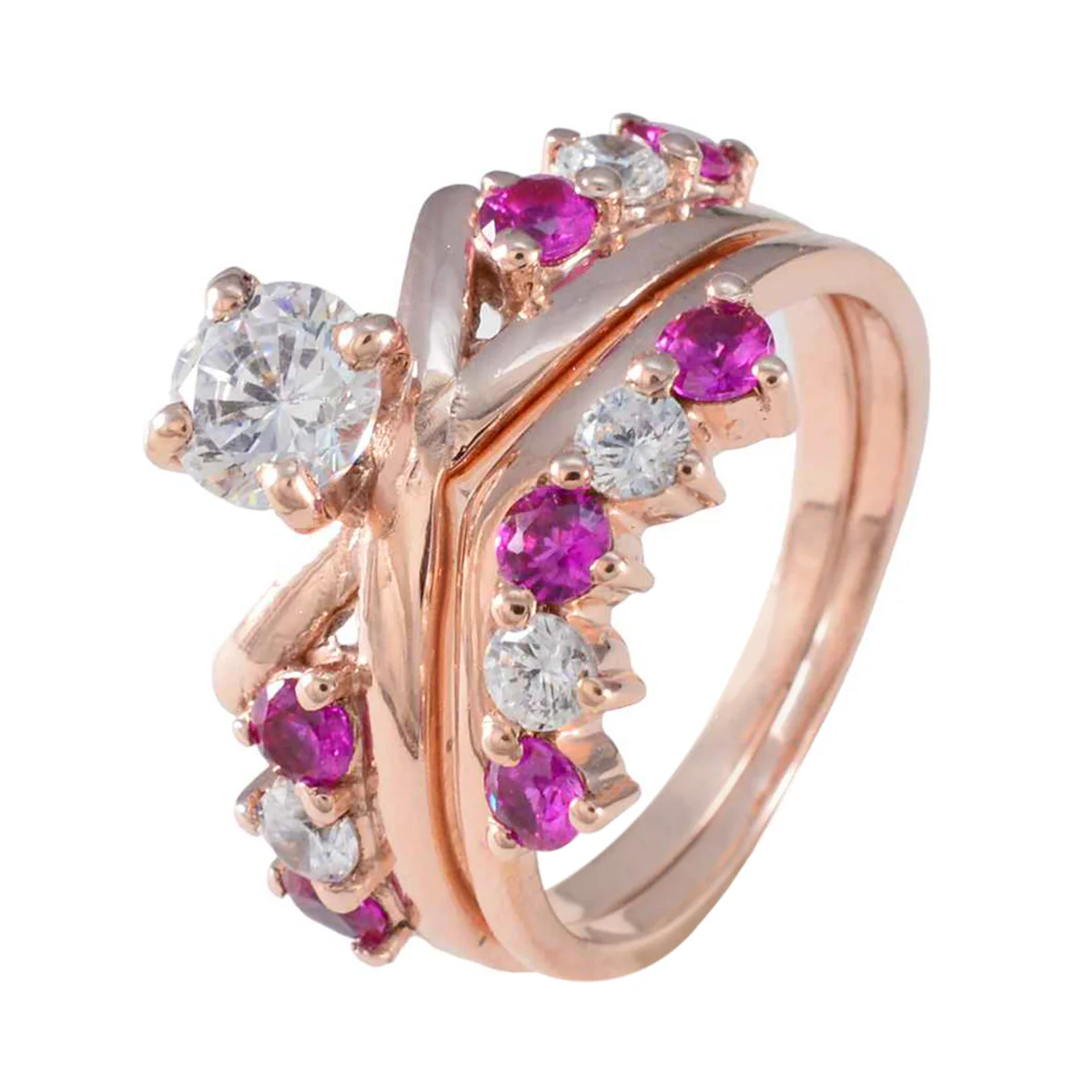 Ruby CZ multiple Korean 925 Sterling Silver Red Gems Minimal Love Ring Jewelry - Image 2