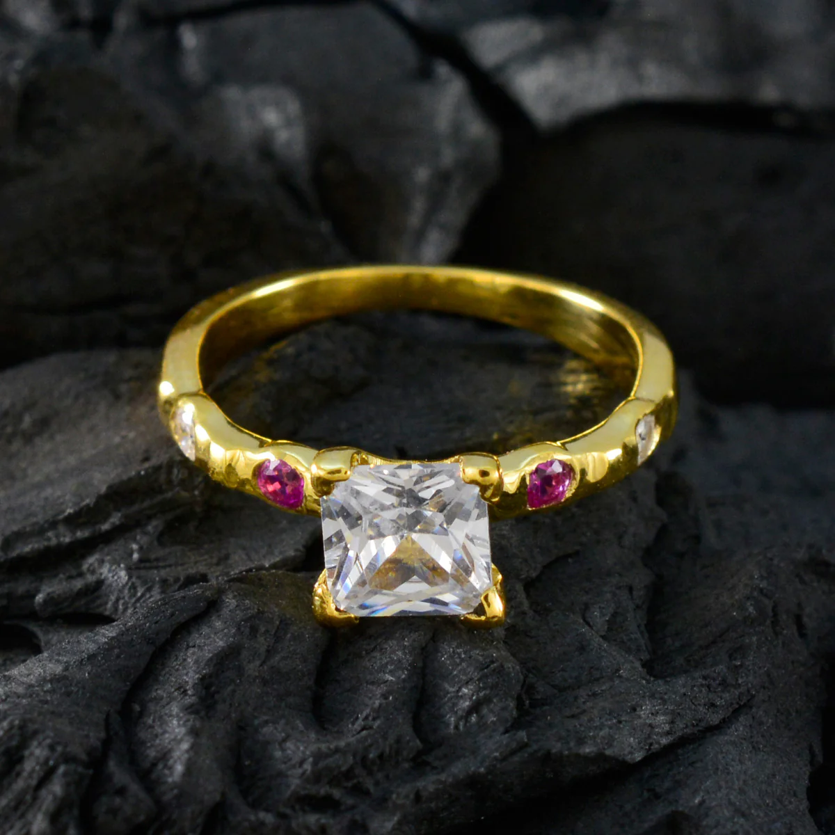 Ruby CZ Penta Indian 925 Silver Red Gemstones Delicate Sophisticated Ring Jewelry - Image 4