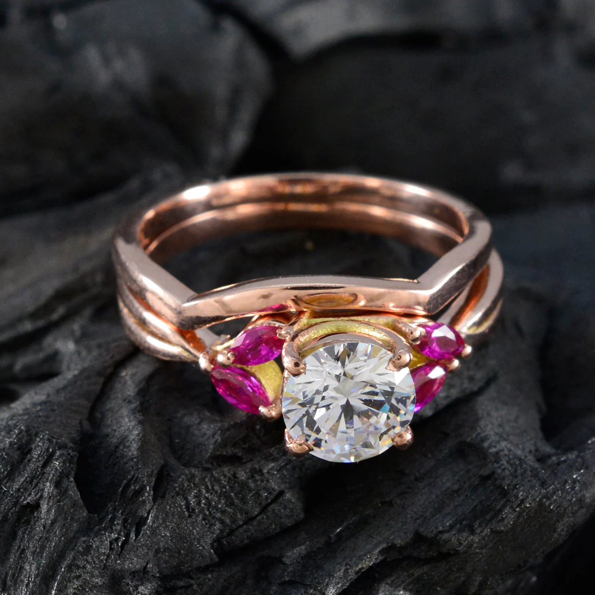 Ruby CZ Penta Latin American 925 Sterling Silver Red Gemstones Whisper-thin valentine Ring Jewellery - Image 4