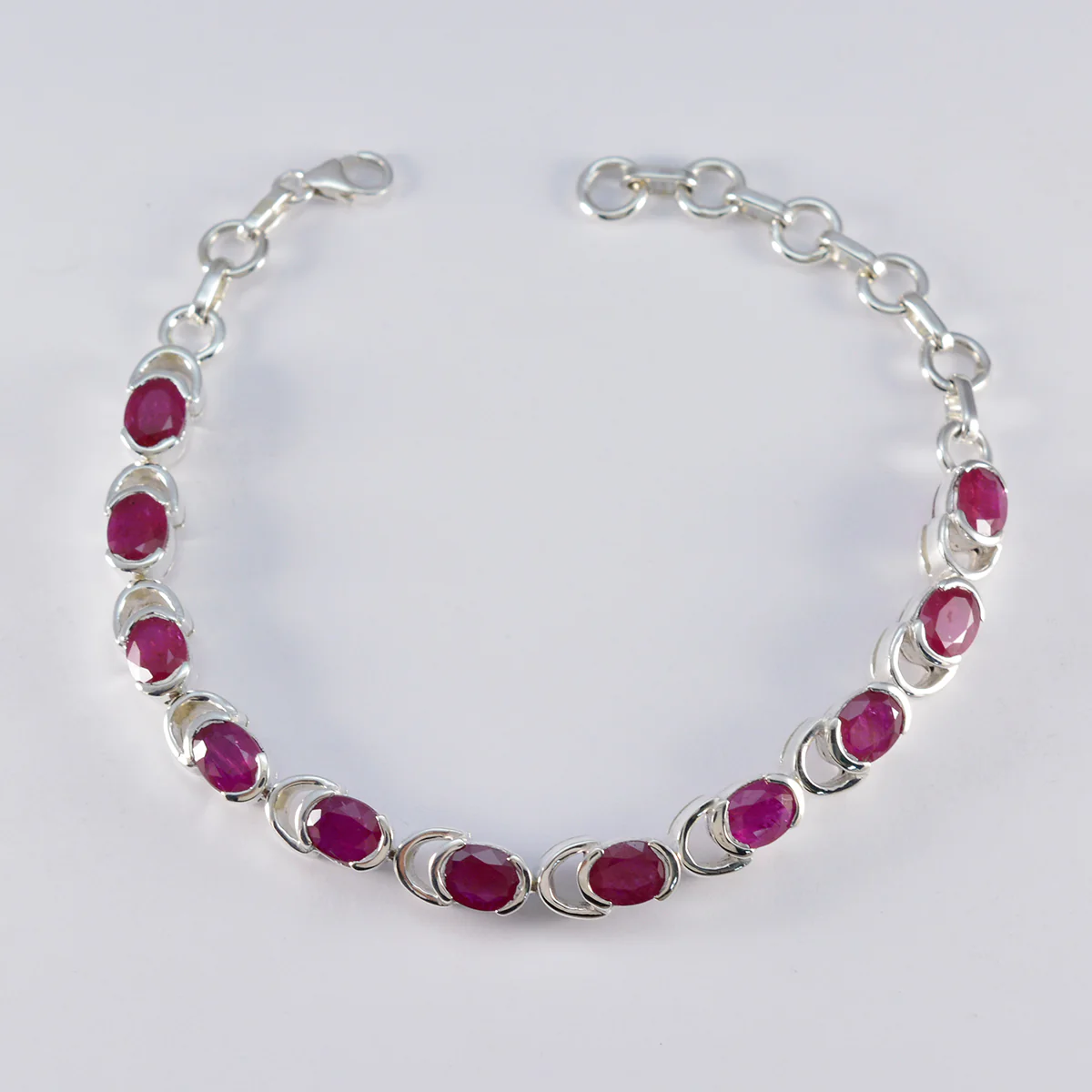 Ruby CZ Super Bowl Tiny Red Sterling Silver Links Bracelet - Image 2
