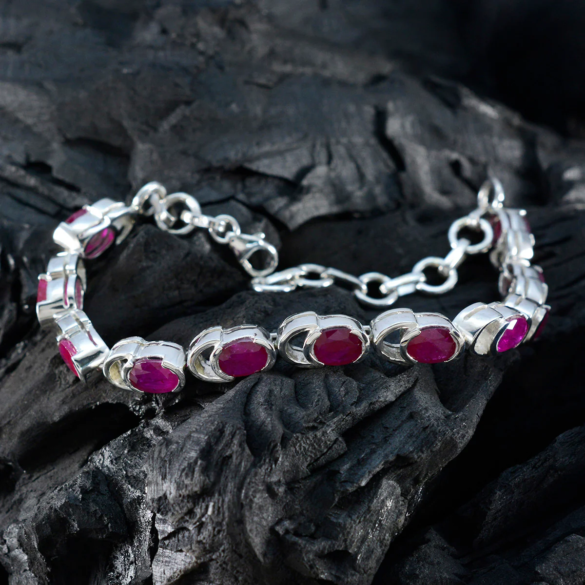 Ruby CZ Super Bowl Tiny Red Sterling Silver Links Bracelet - Image 5