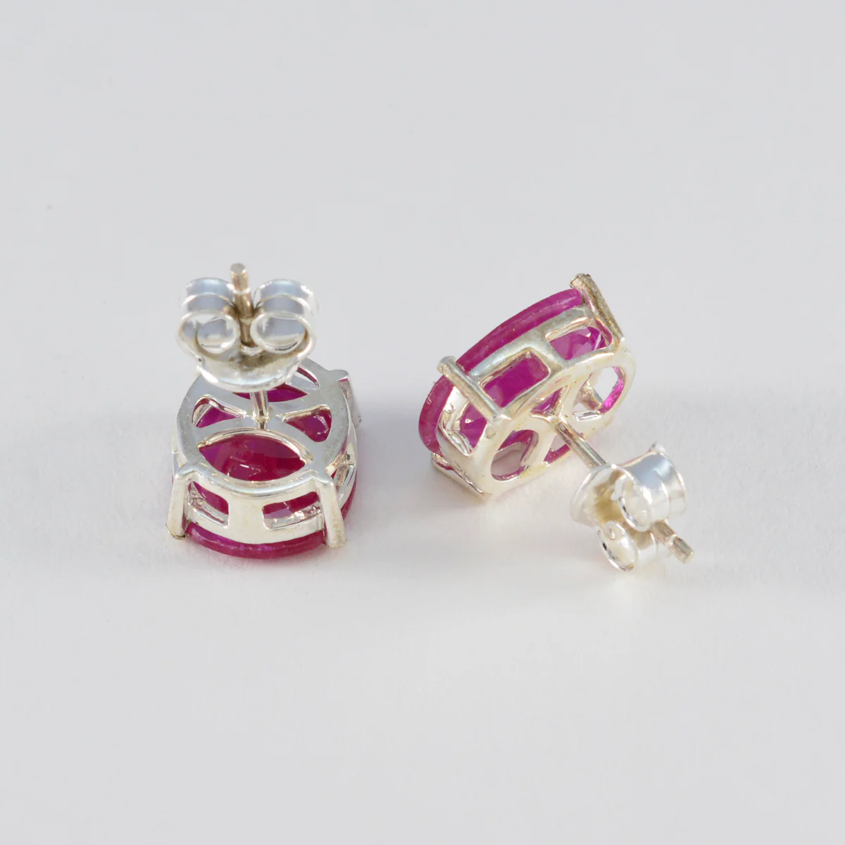 Ruby Egyptian Rosa Solitaire Stud Red 92.5 Silver Earring - Image 3