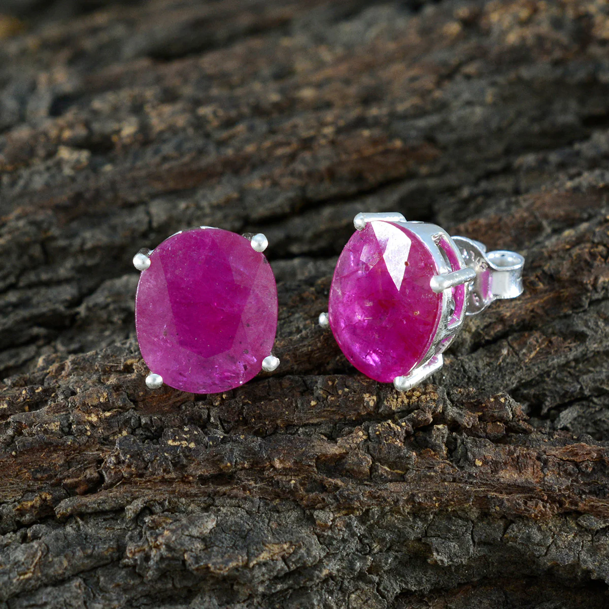 Ruby Egyptian Rosa Solitaire Stud Red 92.5 Silver Earring - Image 4