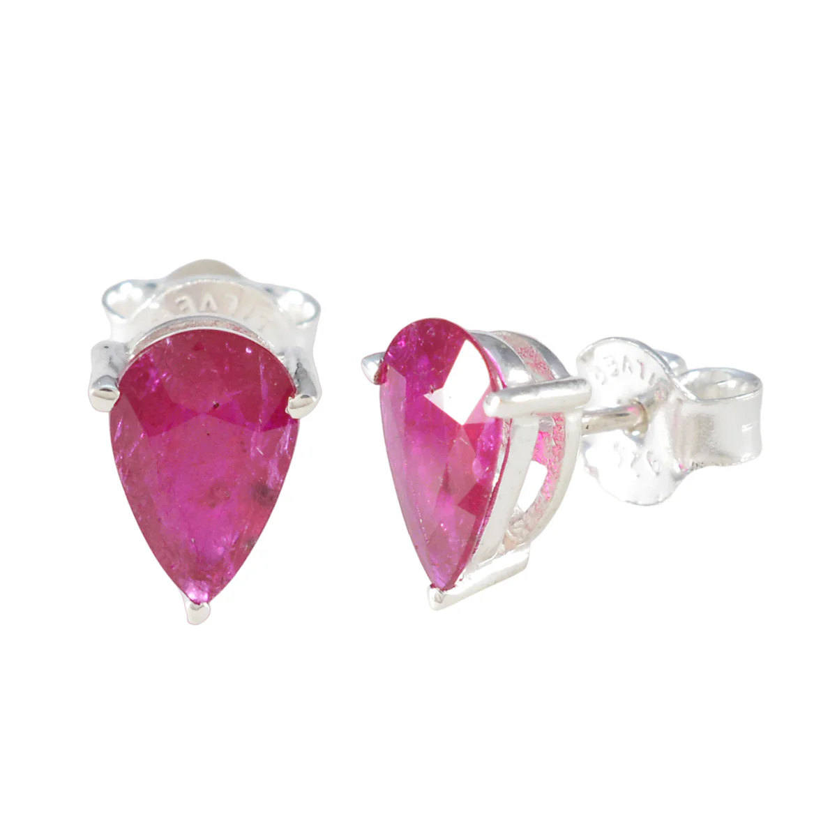 Ruby French Sakura Solitaire Stud Red Silver Earring - Image 2