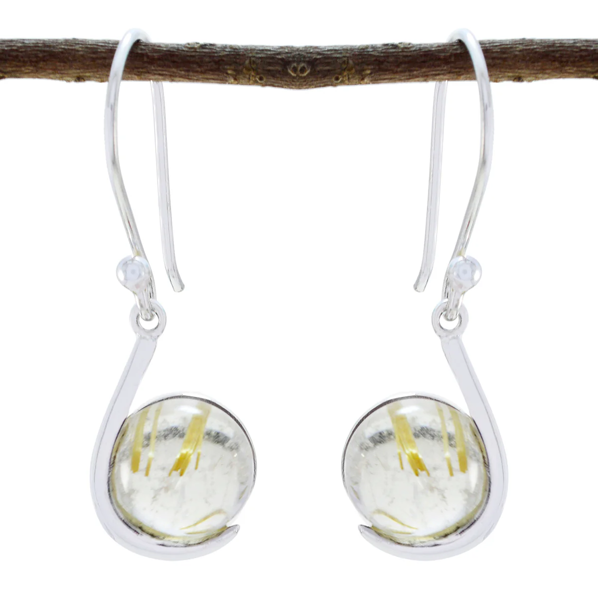 Rutile Quartz Italian Victoria Solitaire Dangle Yellow 92.5 Silver Earring