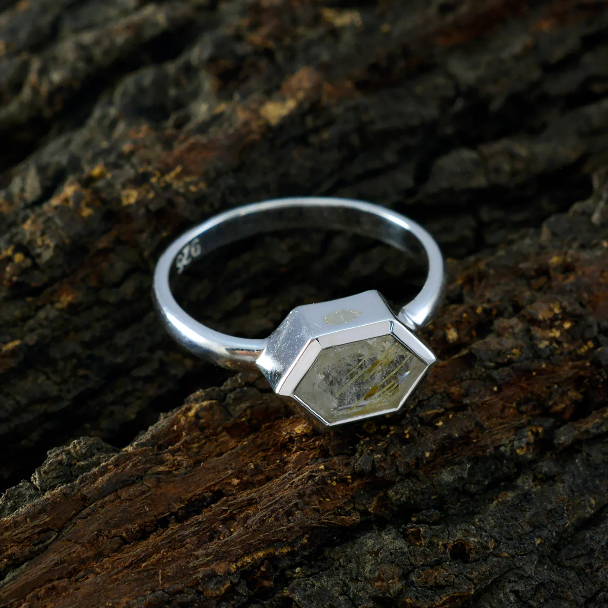 Rutile Quartz Solitaire American 925 Silver Yellow Gemstones Dainty Feminine Ring Jewelry - Image 3