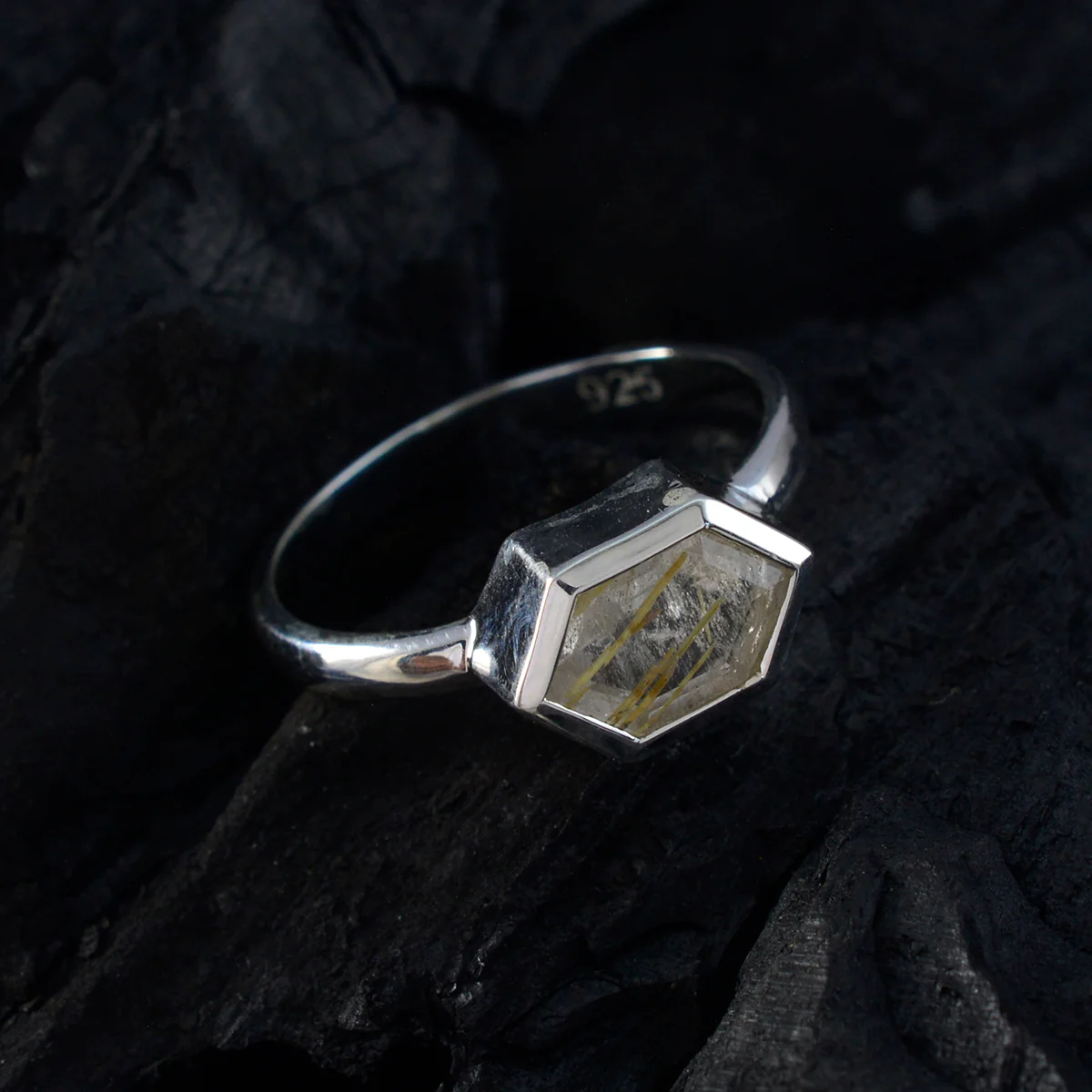Rutile Quartz Solitaire American 925 Silver Yellow Gemstones Dainty Feminine Ring Jewelry - Image 4