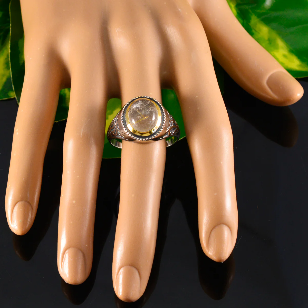 Rutile Quartz Solitaire Australian 92.5 Silver Yellow Gemstones Eye-catching Filigree Ring Jewelry - Image 5