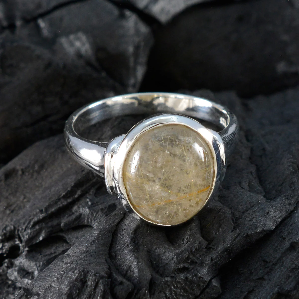 Rutile Quartz Solitaire French 925 Sterling Silver Yellow Gemstone Minimal Trendy Ring Jewellery - Image 5