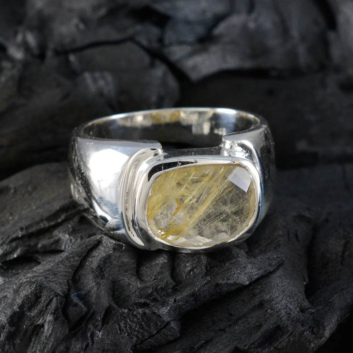 Rutile Quartz Solitaire Indian 92.5 Silver Yellow Gemstones Essential Trendy Ring Jewellery - Image 4