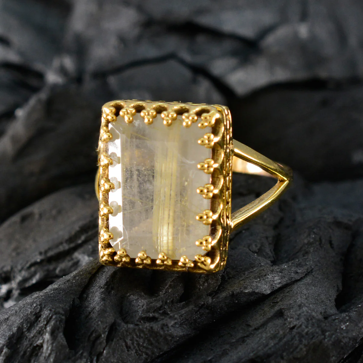 Rutile Quartz Solitaire Indian 925 Sterling Silver Yellow Gems Classic wedding Ring Jewellery - Image 4