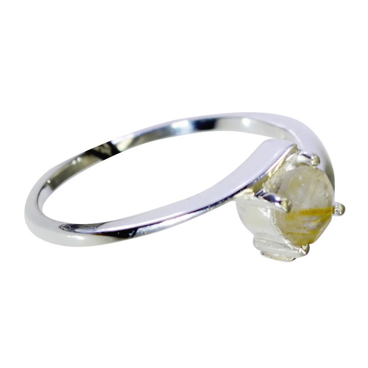 Rutile Quartz Solitaire Korean Sterling Silver Yellow Gems Dainty Feminine Ring Jewelry - Image 2