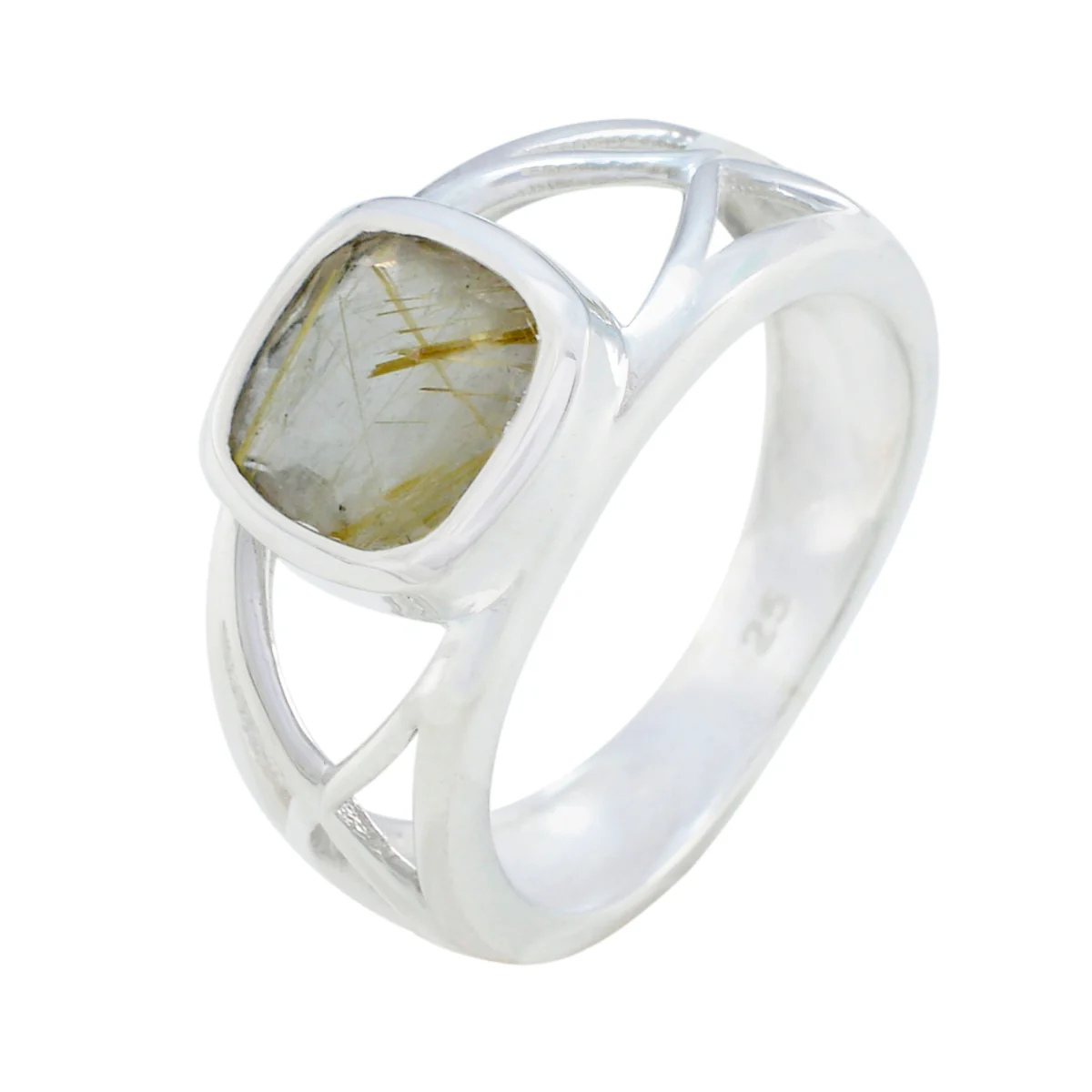 Rutile Quartz Solitaire Russian 925 Silver Black Gemstone Slim Contemporary Ring Jewelry - Image 2