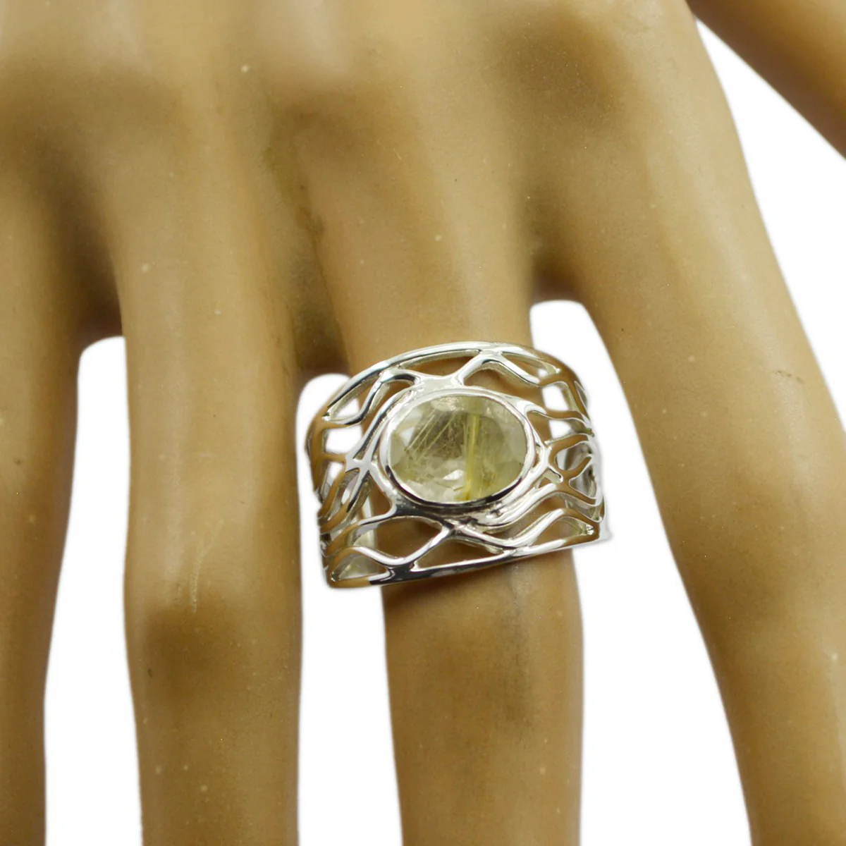 Rutile Quartz Solitaire Spanish 92.5 Silver Yellow Gemstones Minimal Rope-Wire Ring Jewelry - Image 2
