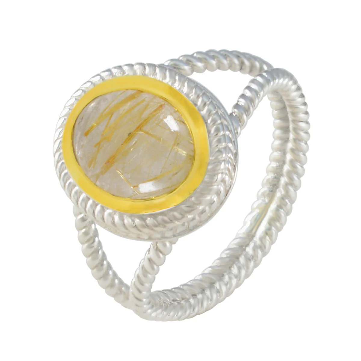 Rutile Quartz Solitaire Spanish Silver Yellow Gems Classic Rope-Wire Ring Jewellery - Image 2