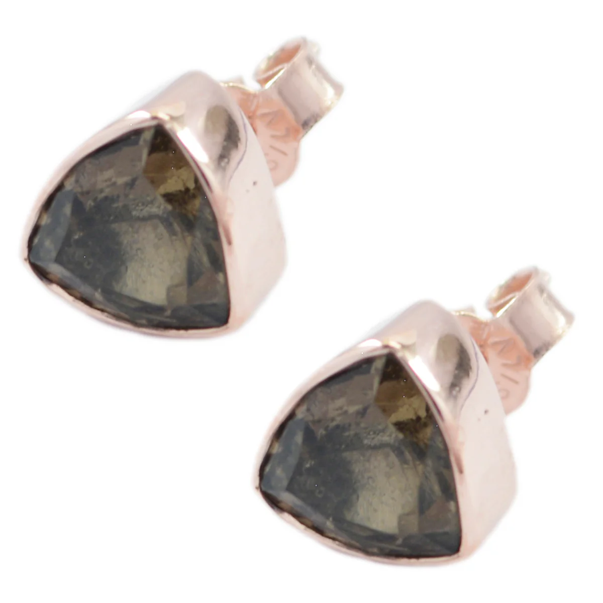 Smoky Quartz American Aiko Solitaire Stud Brown Silver Earring