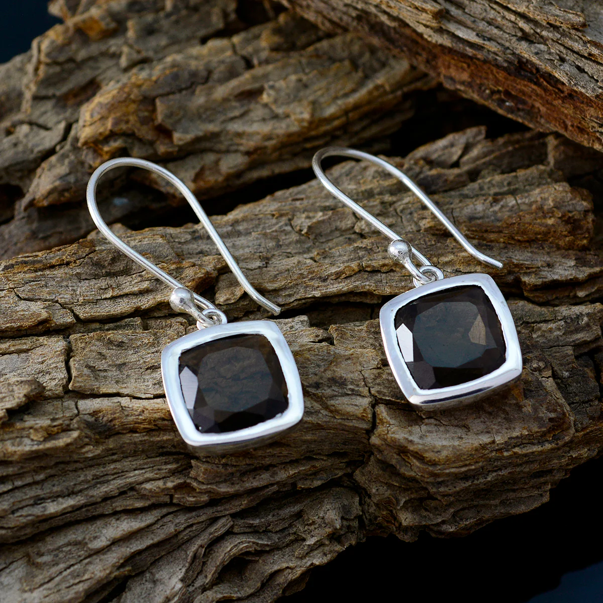 Smoky Quartz American Bruna Solitaire Dangle Brown Silver Earring - Image 3