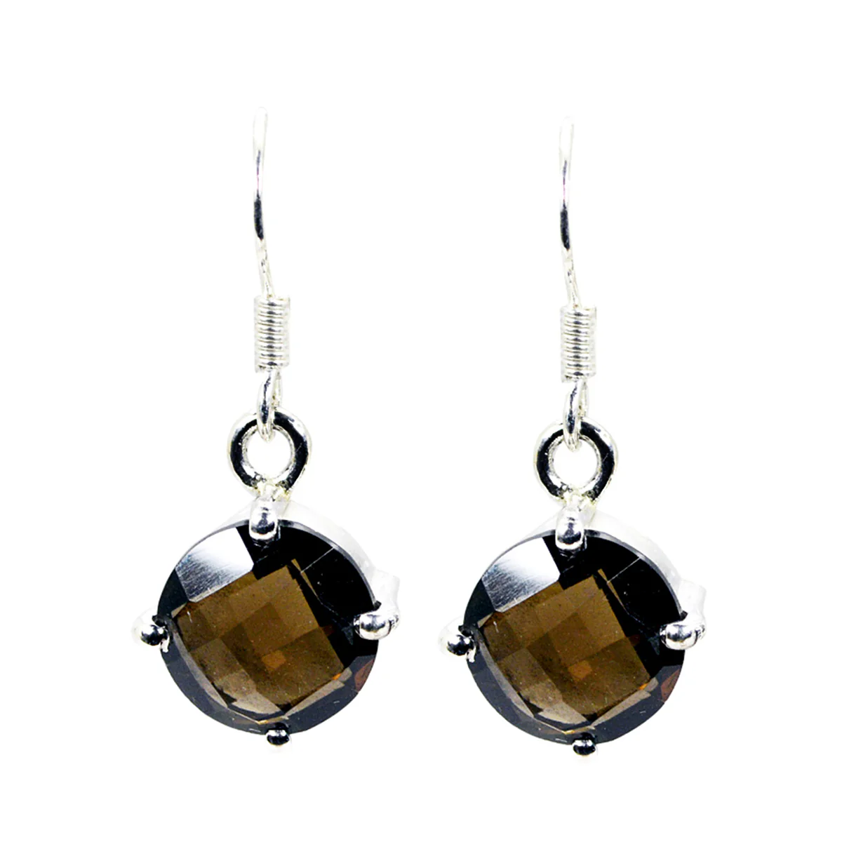 Smoky Quartz American Ha-eun Solitaire Dangle Brown 925 Silver Earring