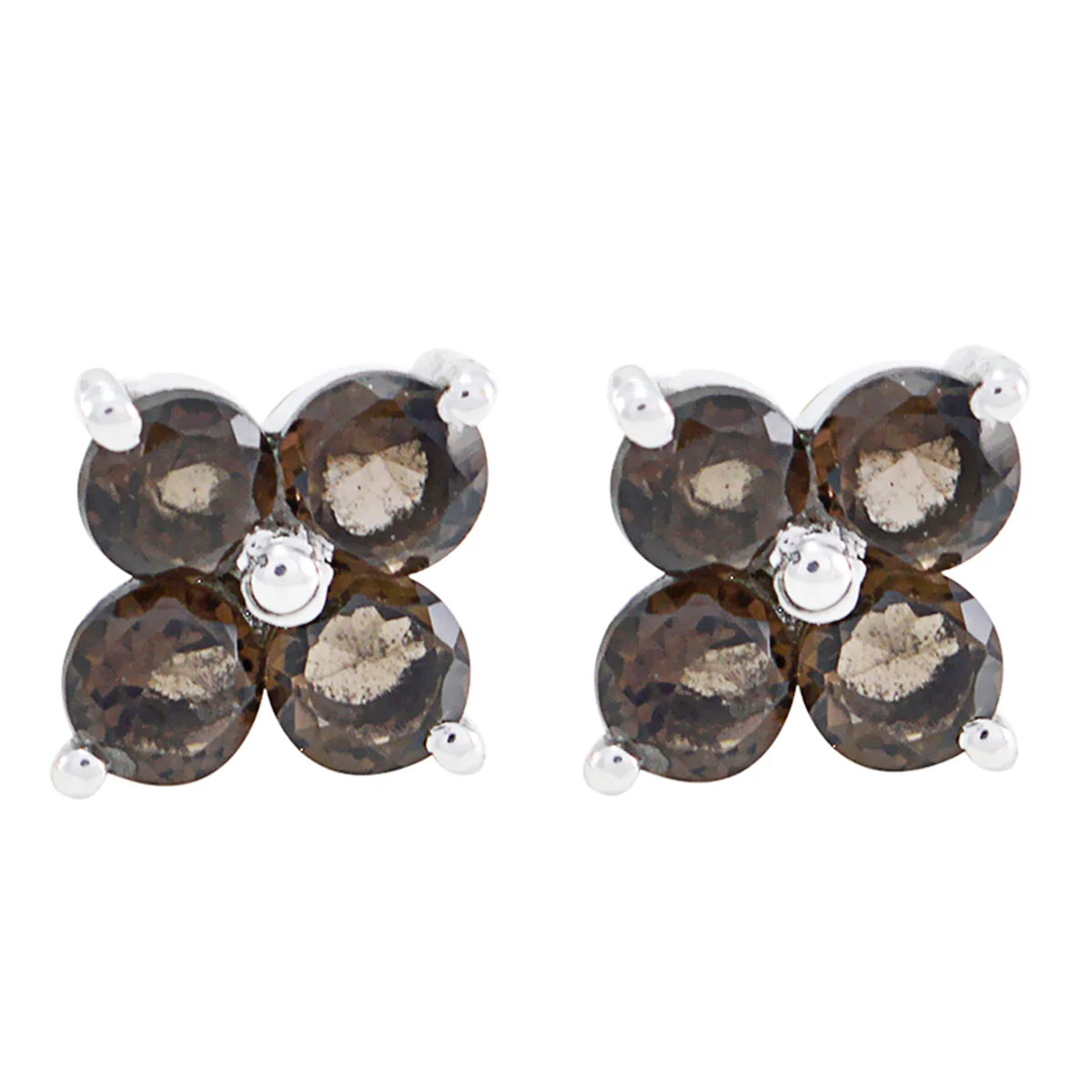 Smoky Quartz American Mariana multiple Stud Brown 925 Sterling Silver Earring